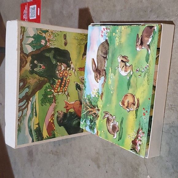Vintage wooden block puzzle forest animal set - Picture 1 of 4